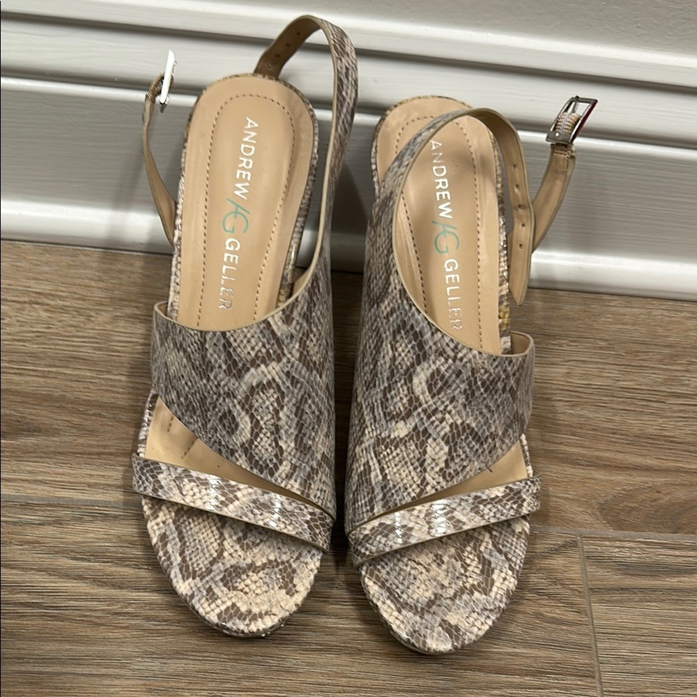 Andrew Geller Brown Tan Sandals with Textured Straps